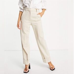 & Other Stories Cuffed High Rise Straight Leg Dress Pants Ivory